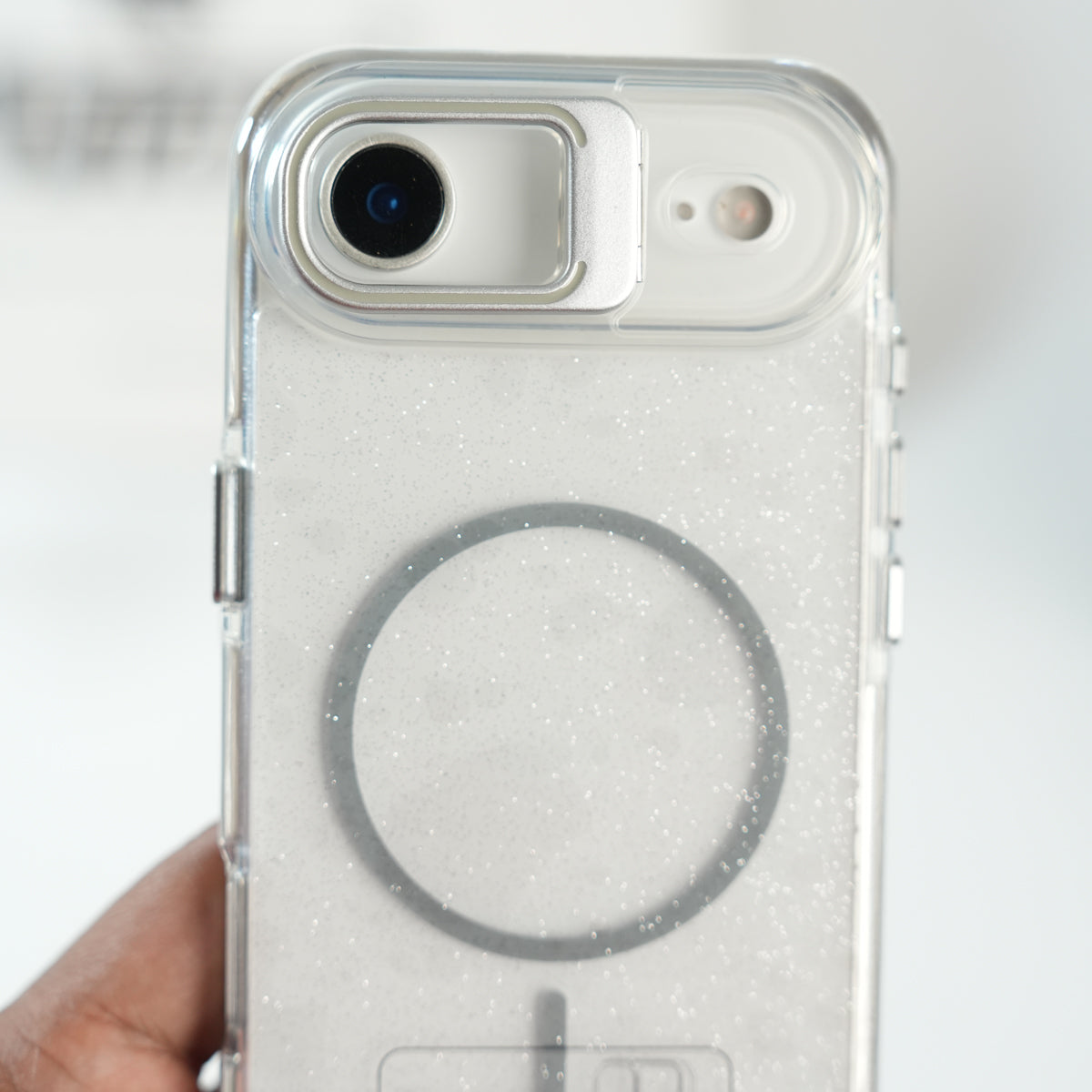 iPhone 17 Air Glitter Clear MagSafe Case | Metal Kickstand Protective Cover