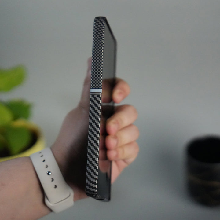 Galaxy S25 Ultra Carbon Fiber Texture Design Hard Pc MagSafe Case Cover MixLine Silver