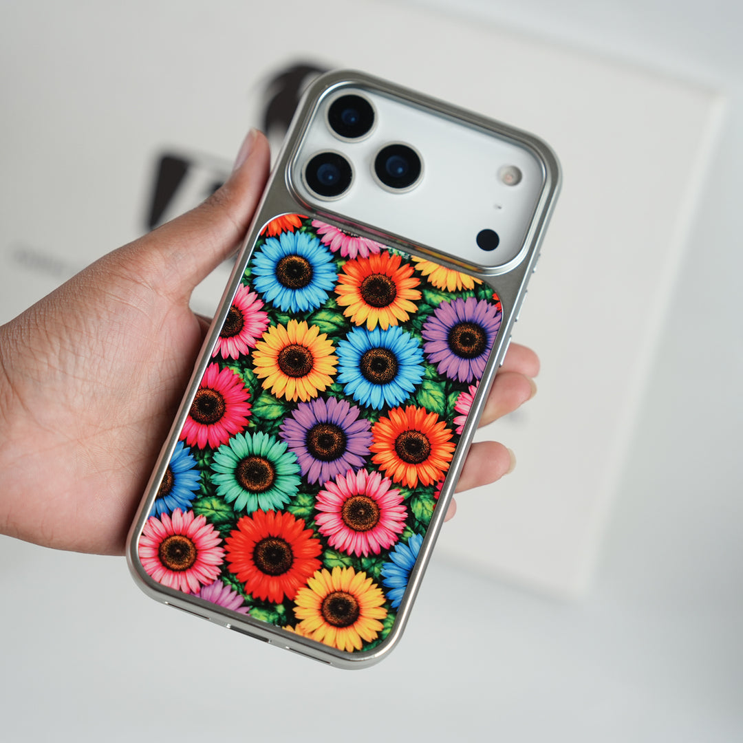 iPhone 17 Series Chrome Frame Floral Designer Bloom Case | Slim Protective Back Cover