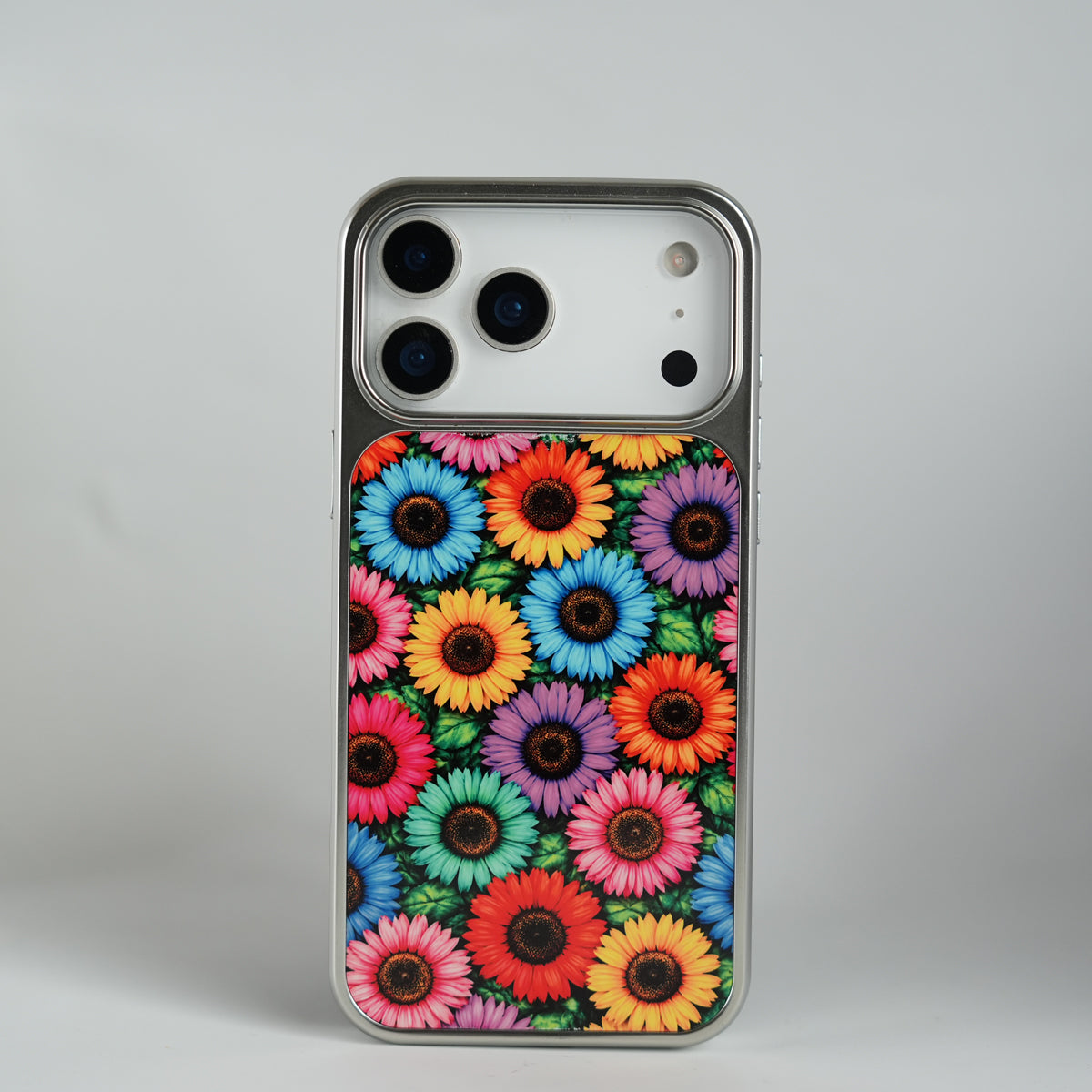 iPhone 17 Series Chrome Frame Floral Designer Bloom Case | Slim Protective Back Cover