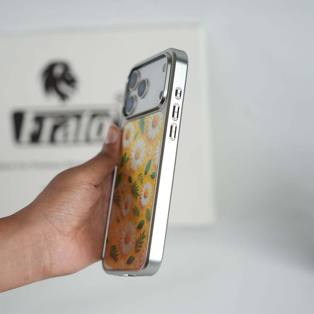 iPhone 17 Series Chrome Frame Floral Designer Bloom Case | Slim Protective Back Cover