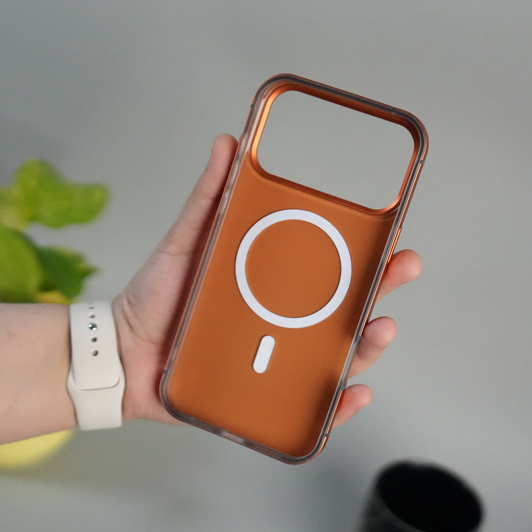 iPhone 17 Series Metal Side Bumper Leather Feel Magsafe case Cover | Orange