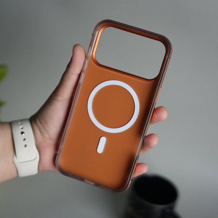 iPhone 17 Series Metal Side Bumper Leather Feel Magsafe case Cover | Orange