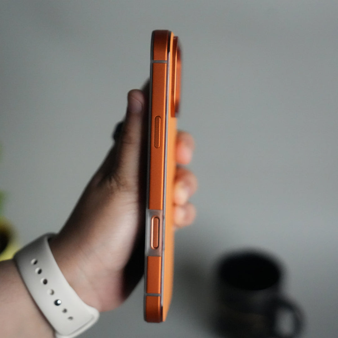iPhone 17 Series Metal Side Bumper Leather Feel Magsafe case Cover | Orange