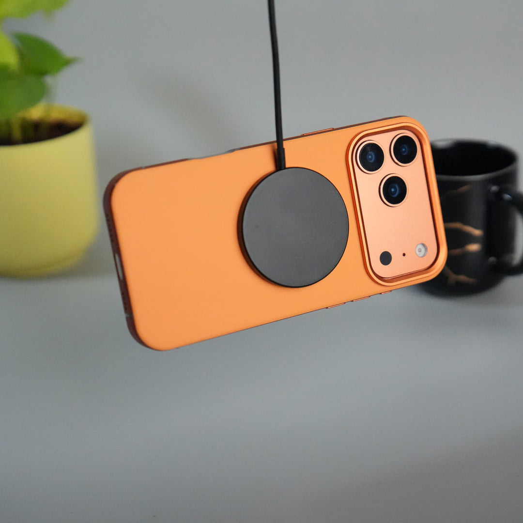 iPhone 17 Series Metal Side Bumper Leather Feel Magsafe case Cover | Orange