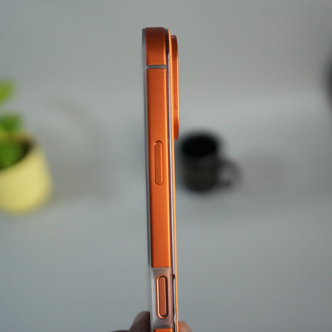 iPhone 17 Series Metal Side Bumper Leather Feel Magsafe case Cover | Orange
