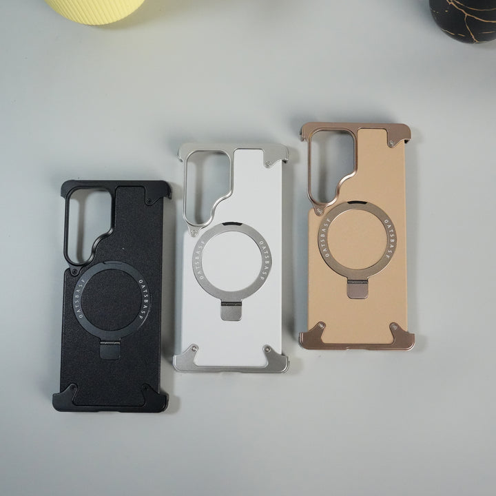 Galaxy S25 ultra Leather Frameless Metal Kickstand Case