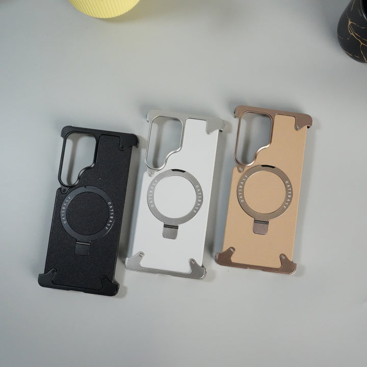 Galaxy S25 ultra Leather Frameless Metal Kickstand Case