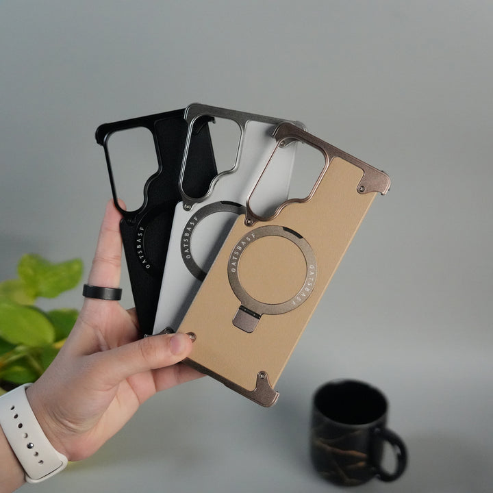 Galaxy S25 ultra Leather Frameless Metal Kickstand Case