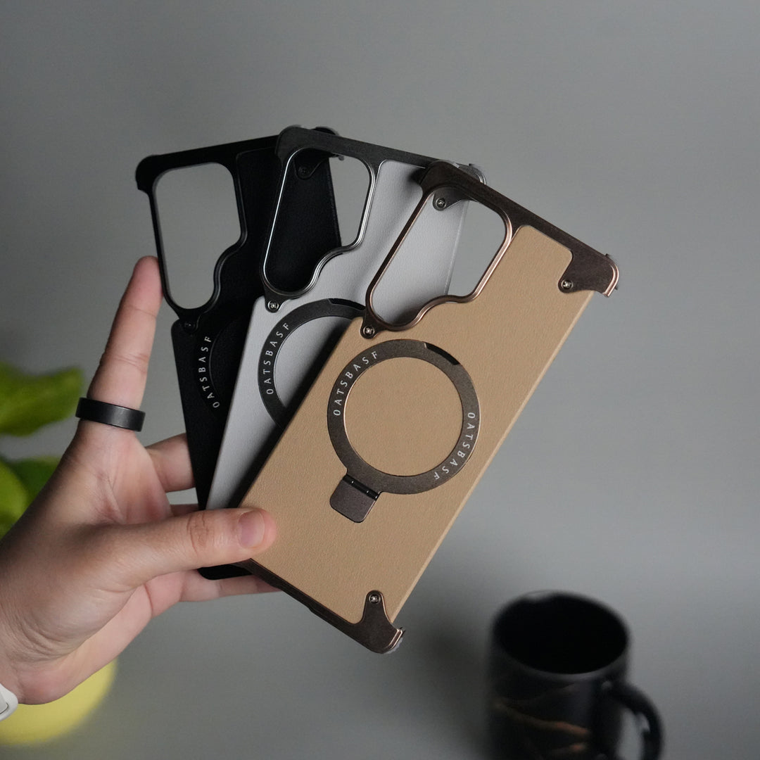 Galaxy S25 ultra Leather Frameless Metal Kickstand Case