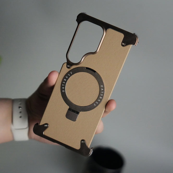Galaxy S25 ultra Leather Frameless Metal Kickstand Case
