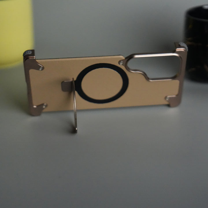 Galaxy S25 ultra Leather Frameless Metal Kickstand Case