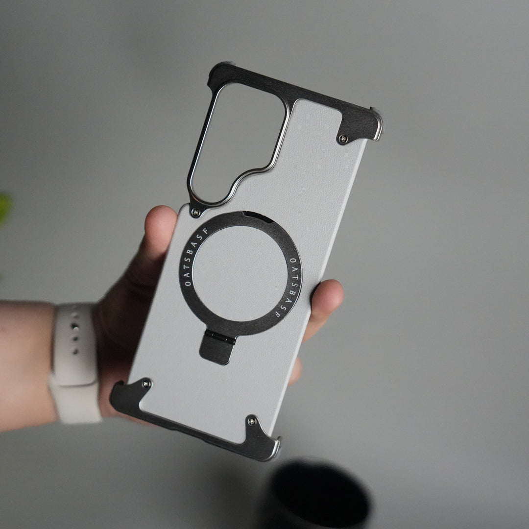 Galaxy S25 ultra Leather Frameless Metal Kickstand Case