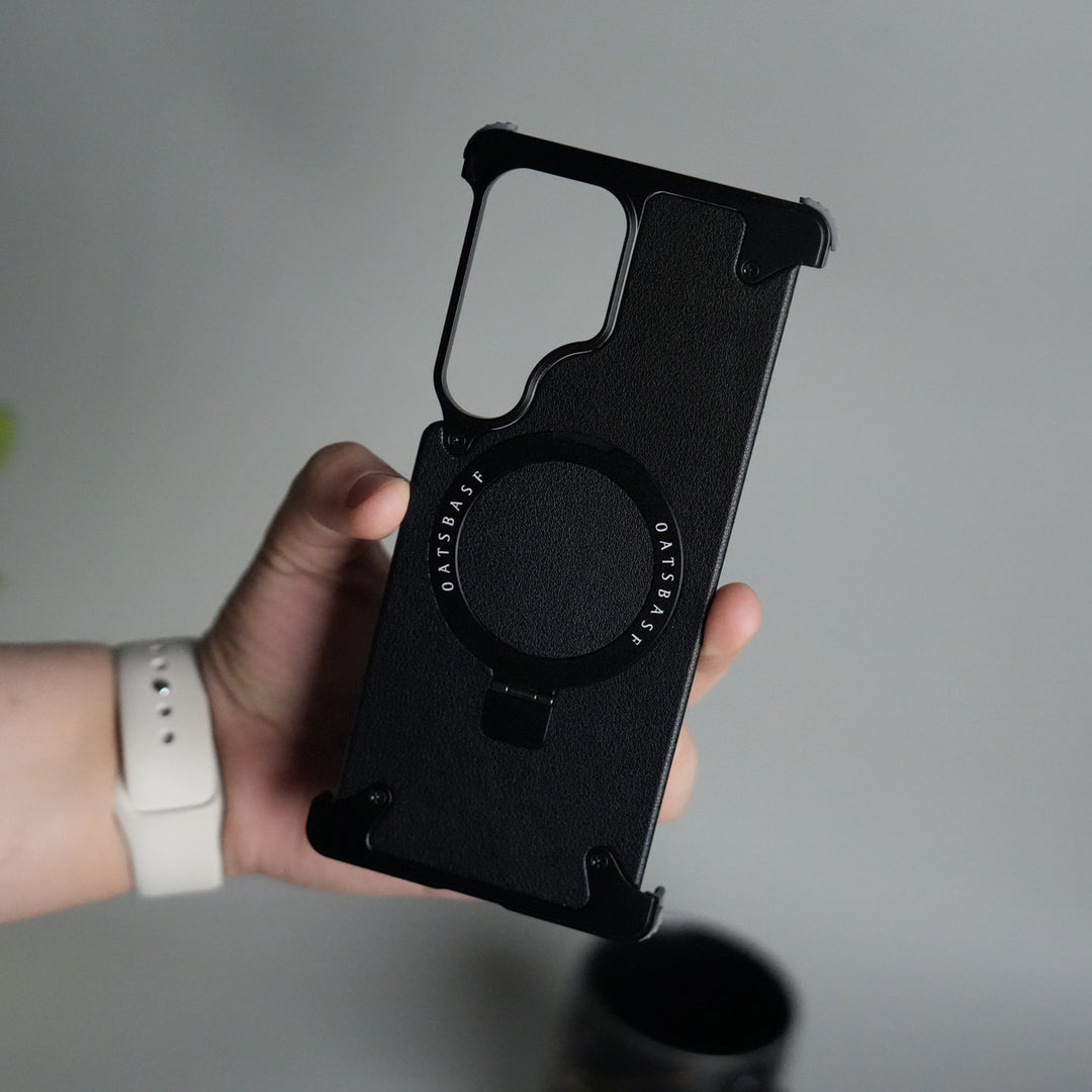 Galaxy S25 ultra Leather Frameless Metal Kickstand Case