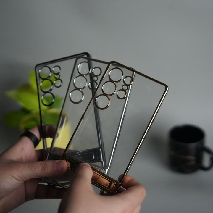 Galaxy S25 Ultra Chrome Plated Transparent Case with Built-in Kickstand