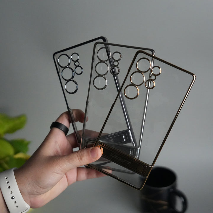 Galaxy S25 Ultra Chrome Plated Transparent Case with Built-in Kickstand