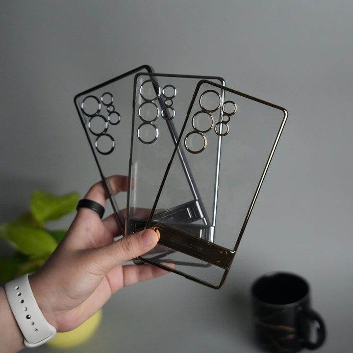 Galaxy S25 Ultra Chrome Plated Transparent Case with Built-in Kickstand