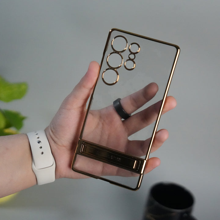 Galaxy S25 Ultra Chrome Plated Transparent Case with Built-in Kickstand