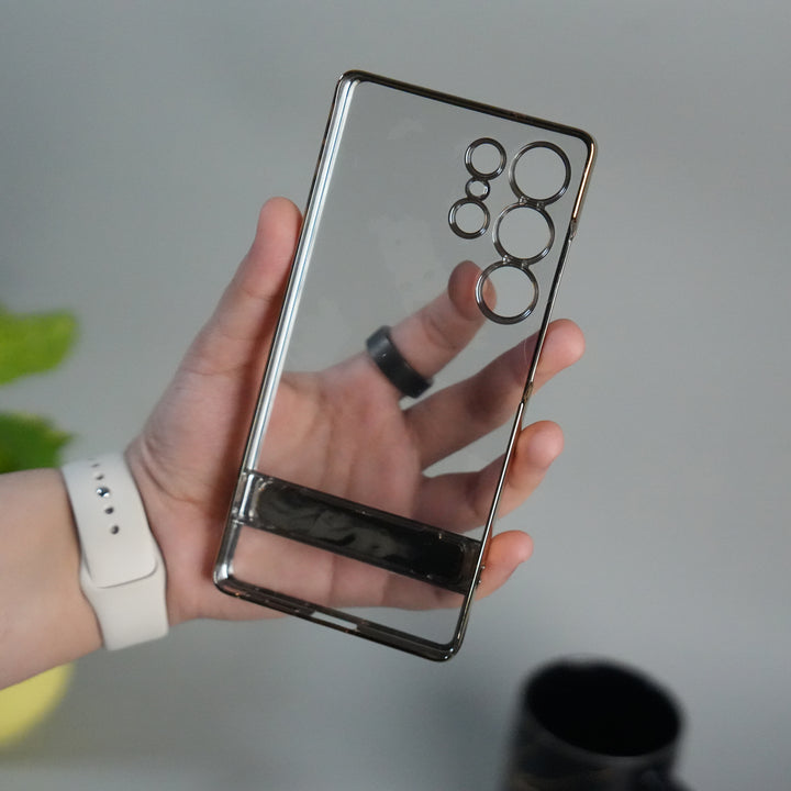 Galaxy S25 Ultra Chrome Plated Transparent Case with Built-in Kickstand