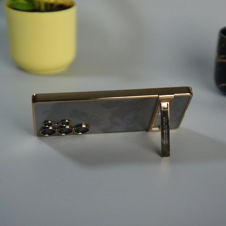 Galaxy S25 Ultra Chrome Plated Transparent Case with Built-in Kickstand