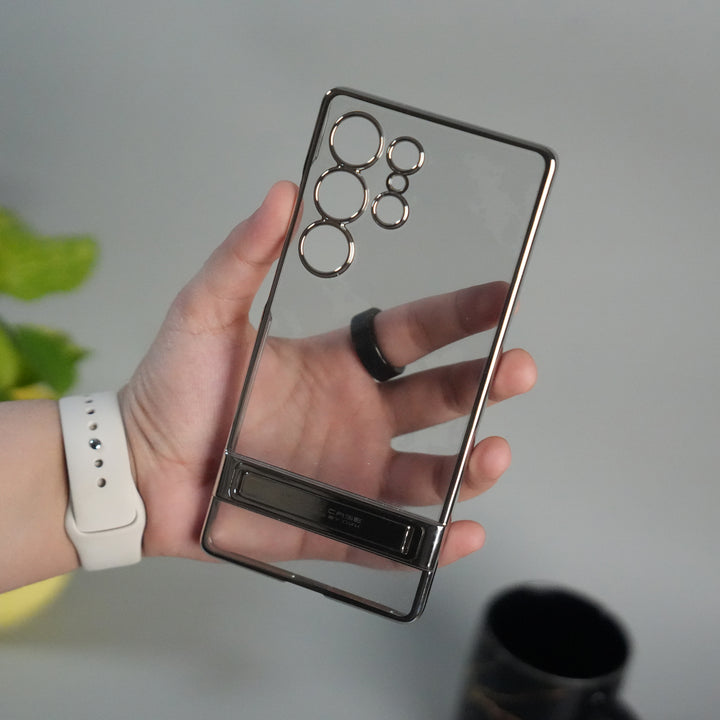 Galaxy S25 Ultra Chrome Plated Transparent Case with Built-in Kickstand