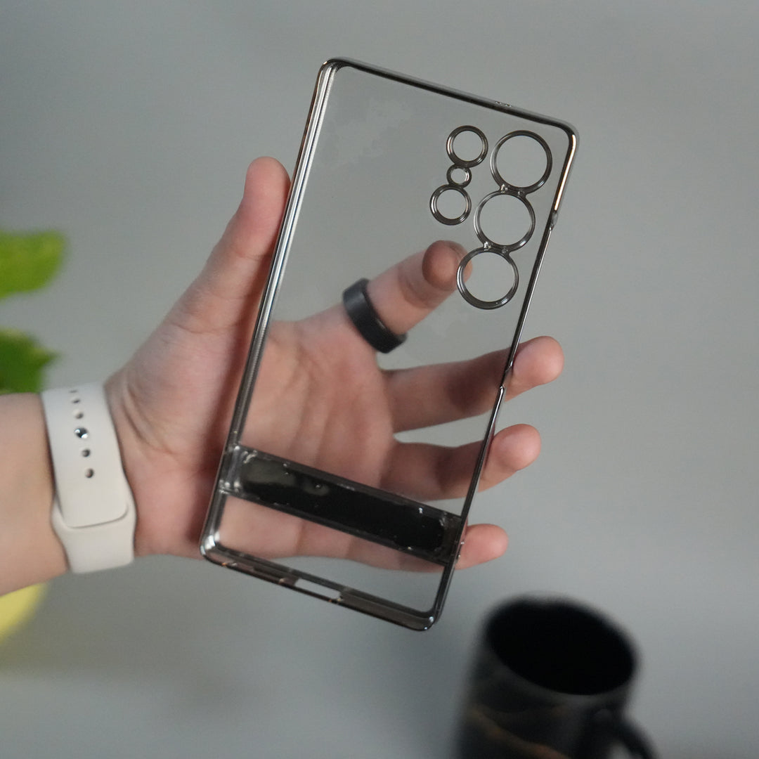 Galaxy S25 Ultra Chrome Plated Transparent Case with Built-in Kickstand