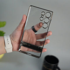 Galaxy S25 Ultra Chrome Plated Transparent Case with Built-in Kickstand