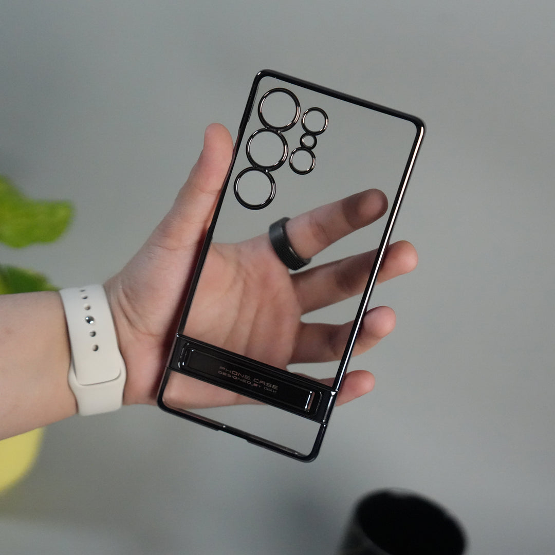 Galaxy S25 Ultra Chrome Plated Transparent Case with Built-in Kickstand