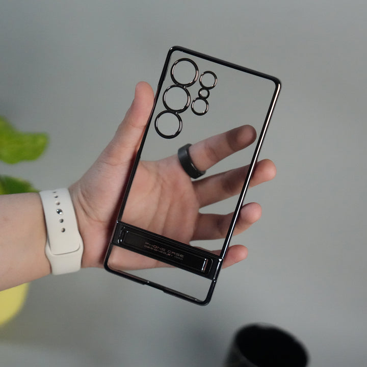 Galaxy S25 Ultra Chrome Plated Transparent Case with Built-in Kickstand