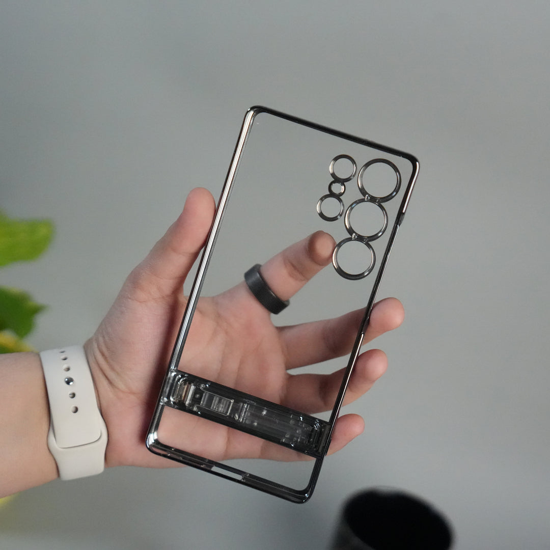 Galaxy S25 Ultra Chrome Plated Transparent Case with Built-in Kickstand