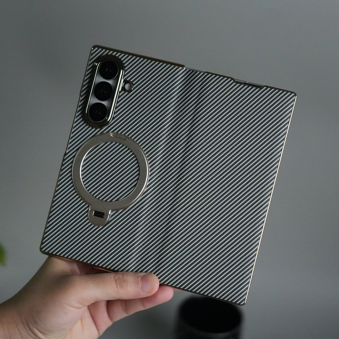 Galaxy Z Fold 7 Premium Carbon-Texture Ring Stand Flip Case