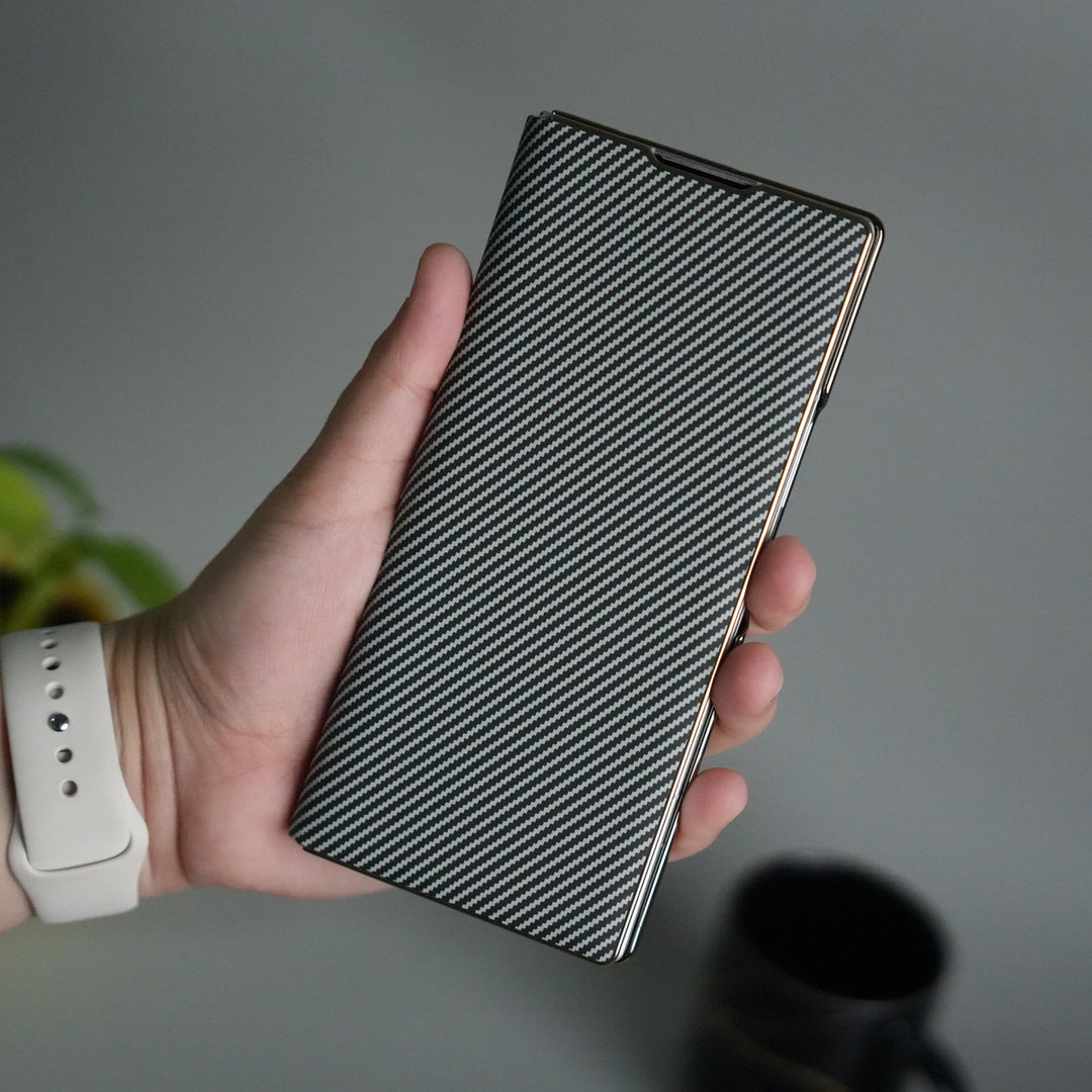 Galaxy Z Fold 7 Premium Carbon-Texture Ring Stand Flip Case