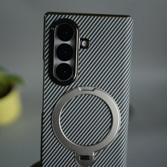 Galaxy Z Fold 7 Premium Carbon-Texture Ring Stand Flip Case