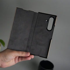 Galaxy Z Fold 7 Premium Carbon-Texture Ring Stand Flip Case