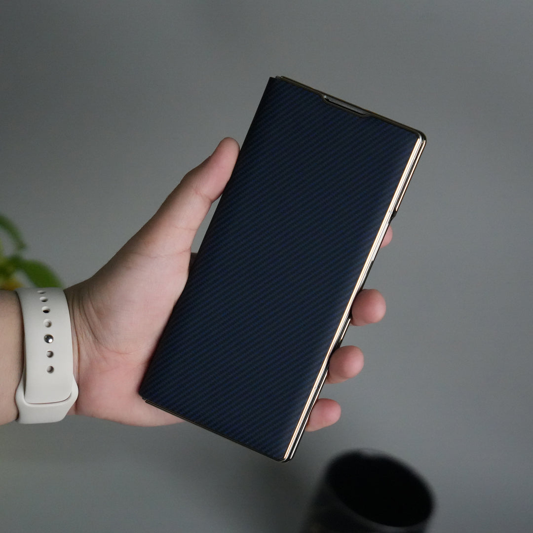 Galaxy Z Fold 7 Premium Carbon-Texture Ring Stand Flip Case