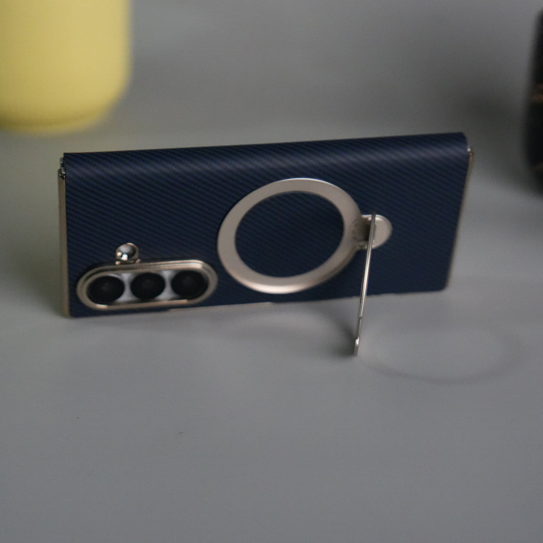 Galaxy Z Fold 7 Premium Carbon-Texture Ring Stand Flip Case