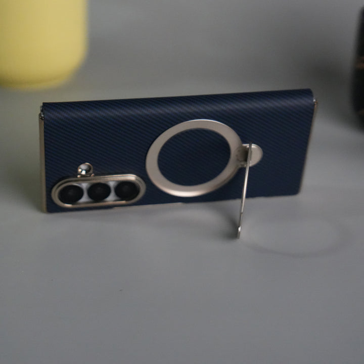 Galaxy Z Fold 7 Premium Carbon-Texture Ring Stand Flip Case