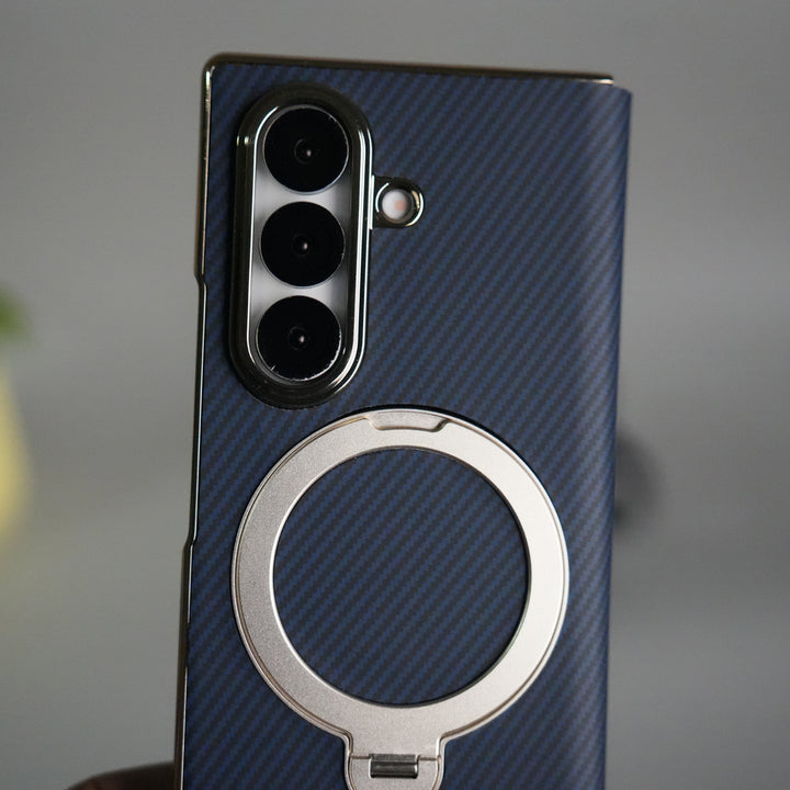 Galaxy Z Fold 7 Premium Carbon-Texture Ring Stand Flip Case