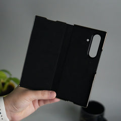 Galaxy Z Fold 7 Premium Carbon-Texture Ring Stand Flip Case