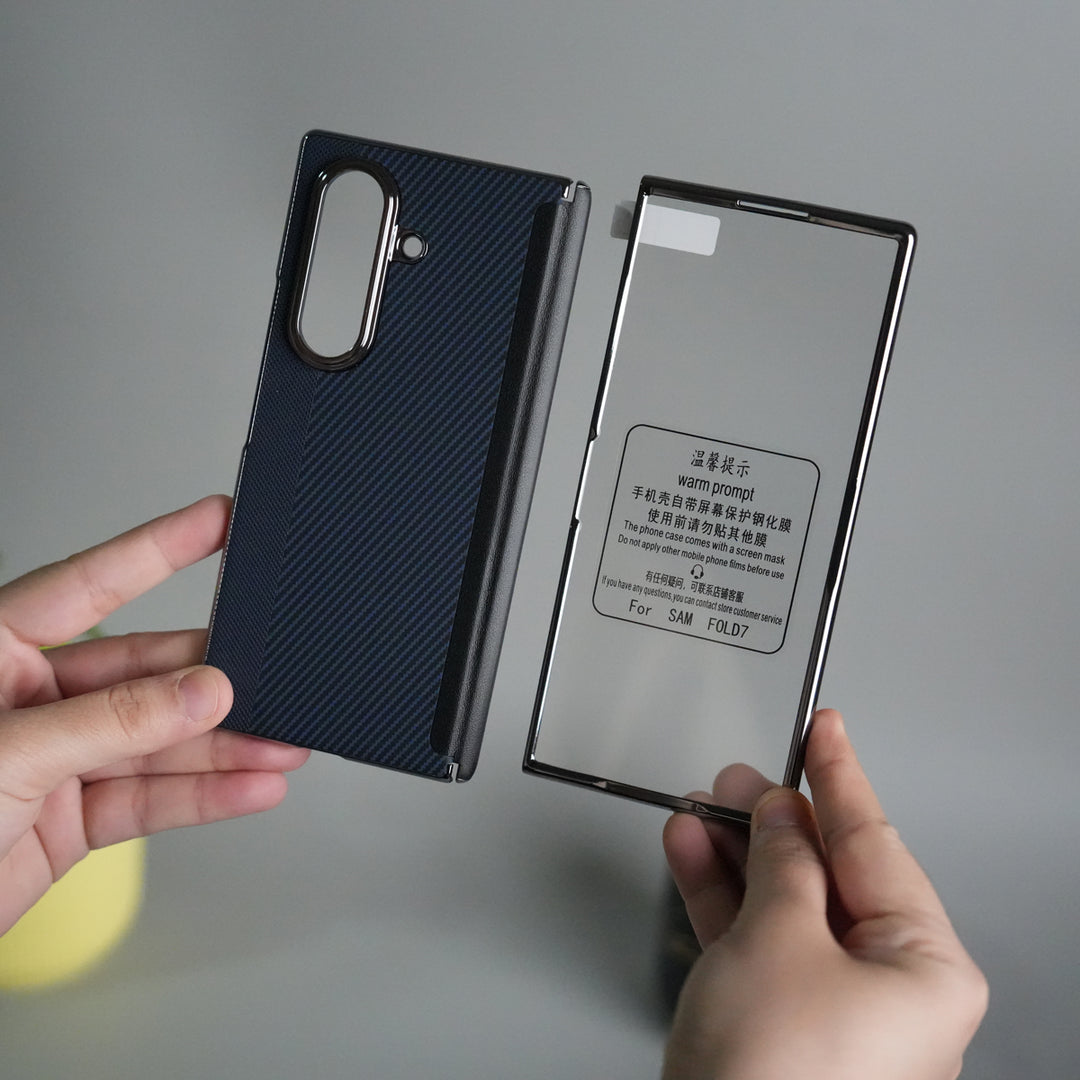 Galaxy Z Fold 7 Premium Fiber Stripe Design Slim Case Hinge Protection (Front + Back Cover)