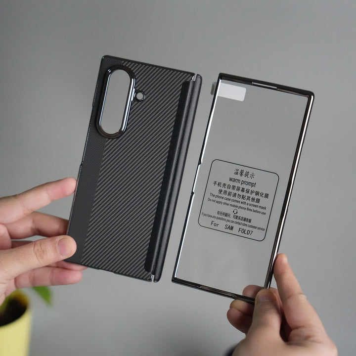 Galaxy Z Fold 7 Premium Fiber Stripe Design Slim Case Hinge Protection (Front + Back Cover)