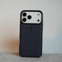 iPhone 17 Series FR Stitched PU Leather Case Cover (Blue)