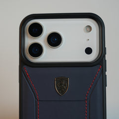 iPhone 17 Series FR Stitched PU Leather Case Cover (Blue)