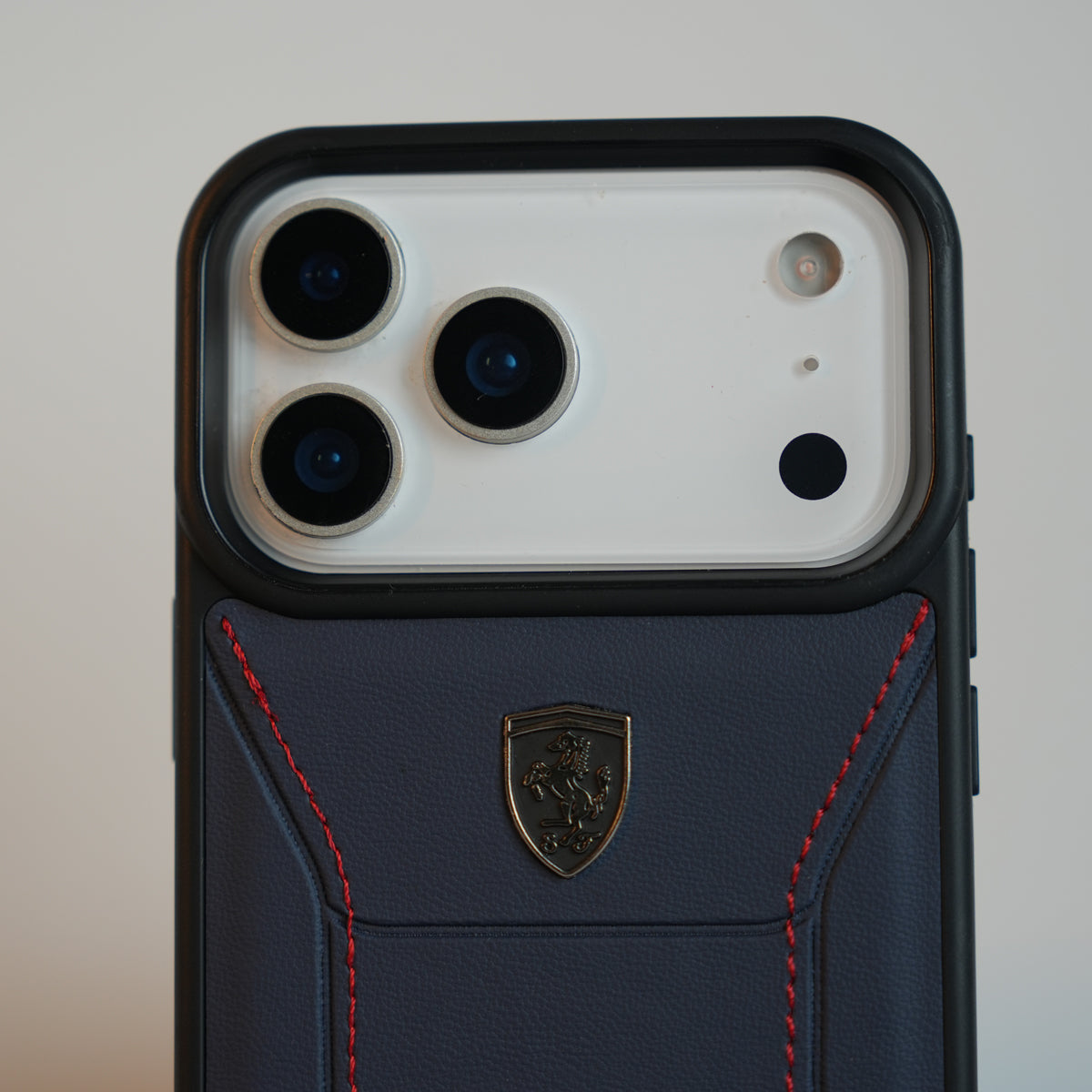 iPhone 17 Series FR Stitched PU Leather Case Cover (Blue)