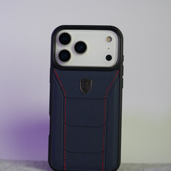 iPhone 17 Series FR Stitched PU Leather Case Cover (Blue)