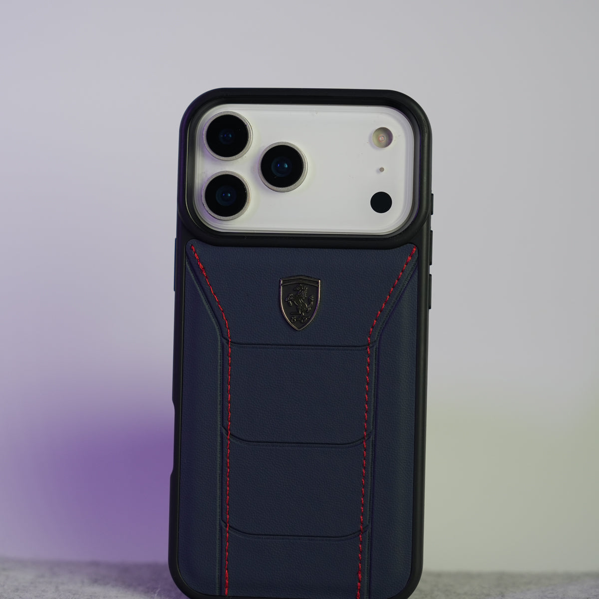 iPhone 17 Series FR Stitched PU Leather Case Cover (Blue)