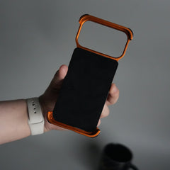 iPhone 18 Series Kevlar Fiber Texture Frameless Metal Kickstand Case | Orange