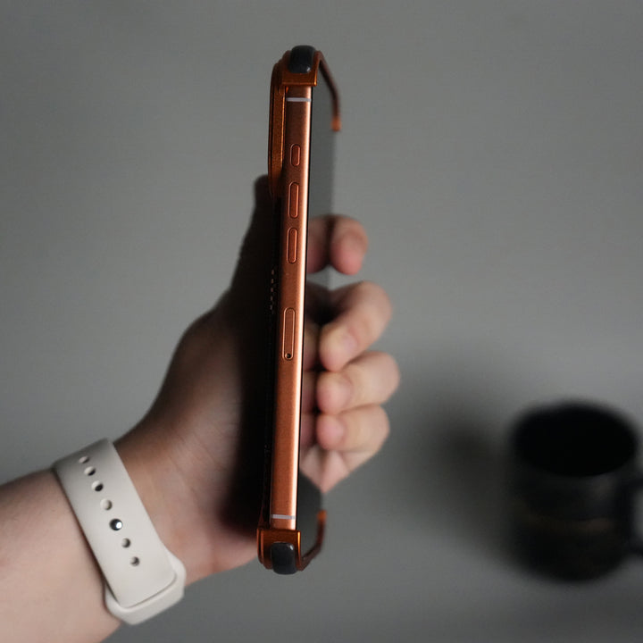 iPhone 17 Series Kevlar Fiber Texture Frameless Metal Kickstand Case | Orange