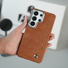 Galaxy S26 Ultra Premium Stitched PU Leather Magsafe Case | Metal Camera Guard
