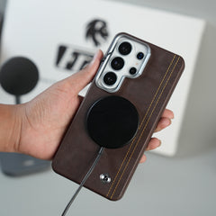 Galaxy S26 Ultra Premium Stitched PU Leather Magsafe Case | Metal Camera Guard